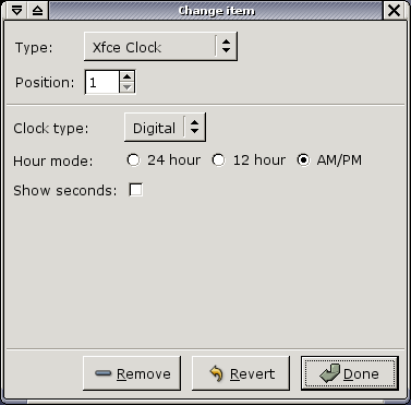 Shows properties dialog for clock item.