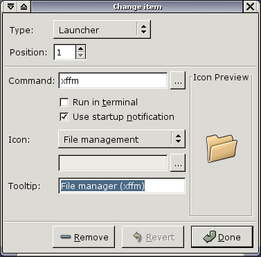 Shows properties dialog for laucher item.