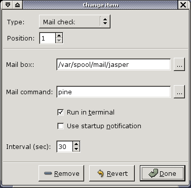 Shows properties dialog for mailcheck item.